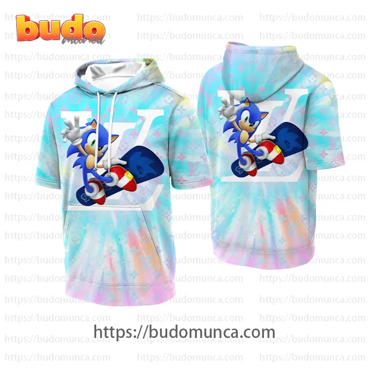 Louisvuitton and sonic the hedgehog skateboarding hooded short sleeve t-shirt gift uninque for kid man women